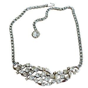 Necklace VTG Jeweled Austrian Crystal Rhinestone floral Bridal 60s Sparkly 16"